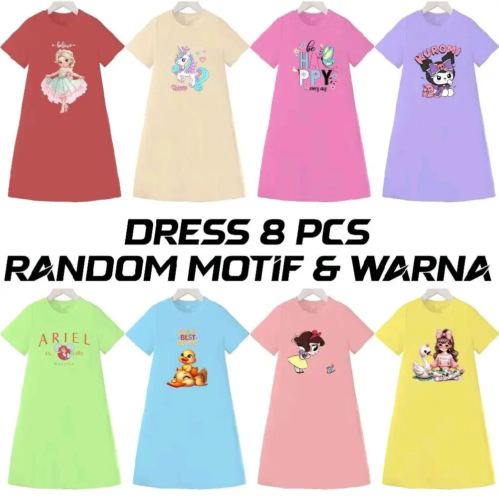 PAKET 8 PCS DRESS ANAK LUCU HARIAN UNTUK CEWEK/ PEREMPUAN BAHAN FE RAYON