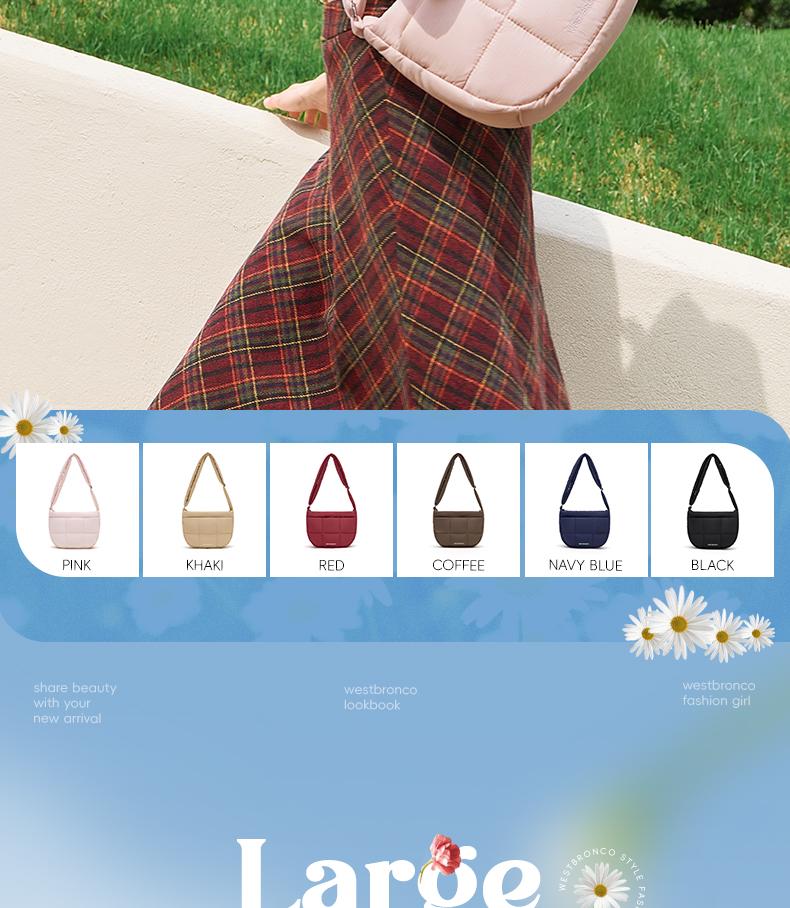 WESTBRONCO [PUFFER LOVA BAG] Shoulder bag, multiple pockets, waterproof, crossbody bag, adjustable shoulder strap, suitable for commuting or going to school.