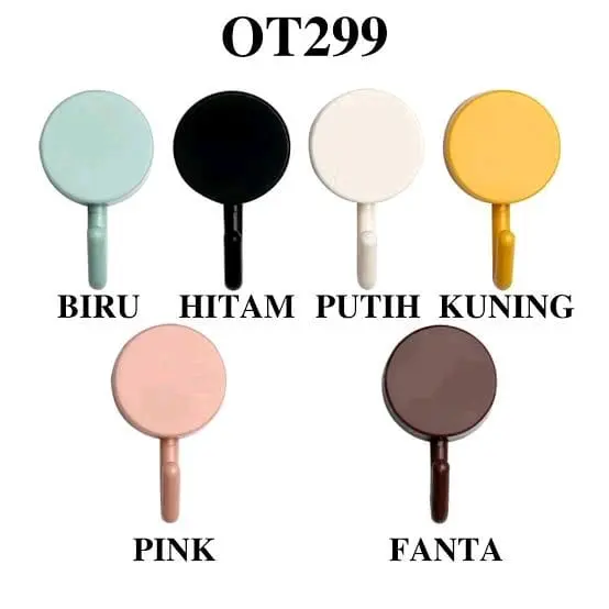 EJ - [1 Pcs] Gantungan Hook 1 kait Bulat Polos Hook Tempel Dinding Serbaguna Wall Hook Random Warna