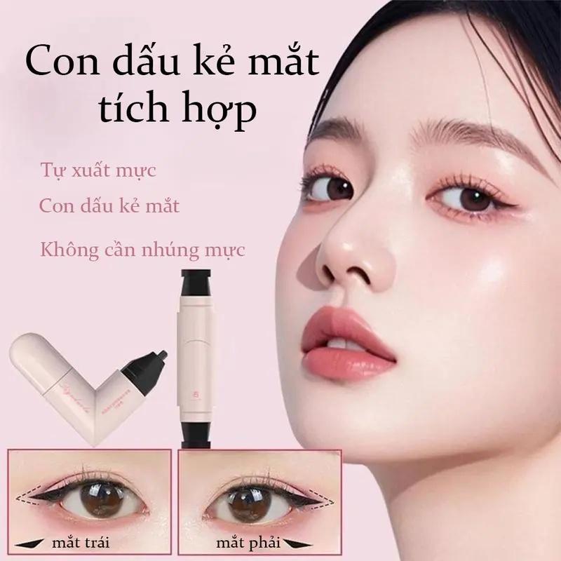  Peach&Petal Khuôn Kẻ Mắt Tích Hợp - Bút In Dấu Tiện Lợi Lâu Trôi - Hai Đầu Dạng In Dấu - Chống Nước - Dung Tích 2.1ml - Màu Nâu Đen - Tiết Kiệm Mực - Dễ Mang Theo 