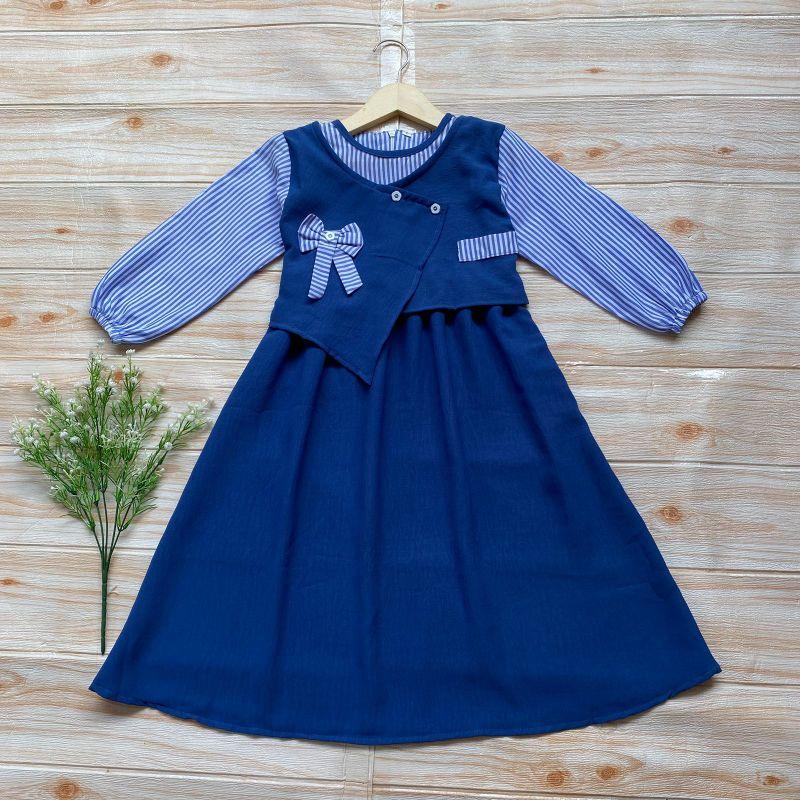Gamis Syania Anak Perempuan Model Terbaru 1-12 Tahun Bahan Crinkel Mix Katun Salur Muslim