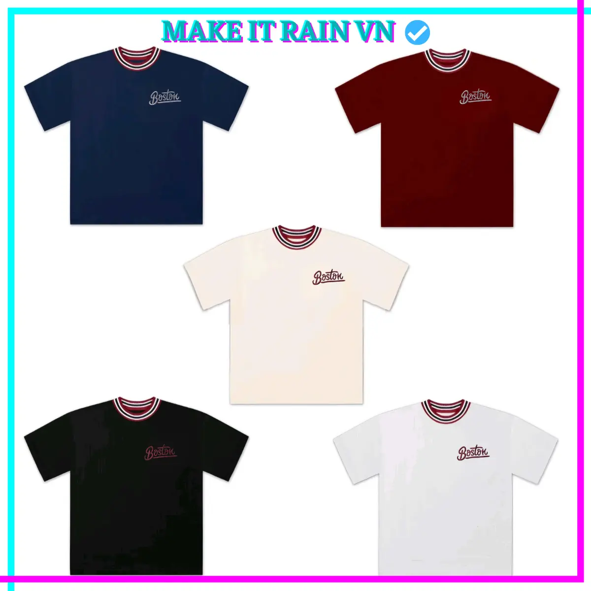 [MUA 3 GlẢM 10K TẶNG THÊM MÓC KHÓA, MUA 2 GlẢM 5K] Áo Thun Baby Tee Thêu BOSTON Basic Make It Rain, Form Dáng Ngắn Nữ Top Women Cổ Tròn