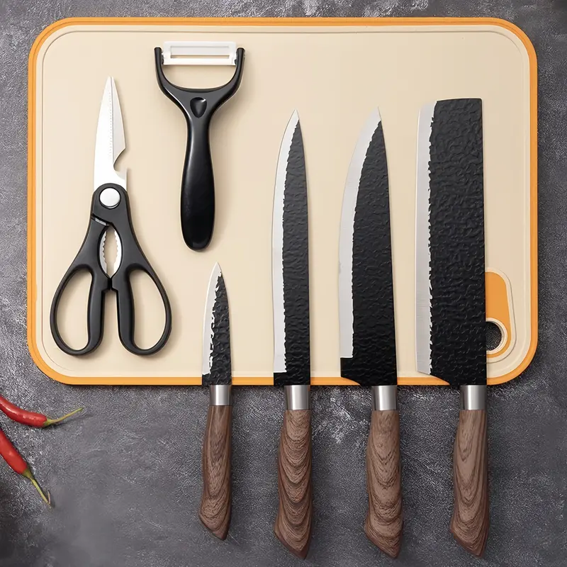 Pisau Dapur Set Tajam Kitchen Knife Set Black Knife Diamond Set 6in1 Pisau Dapur Set isi 6 pcs WoodenHolder Kitchen Knife Set Kitchenware 2