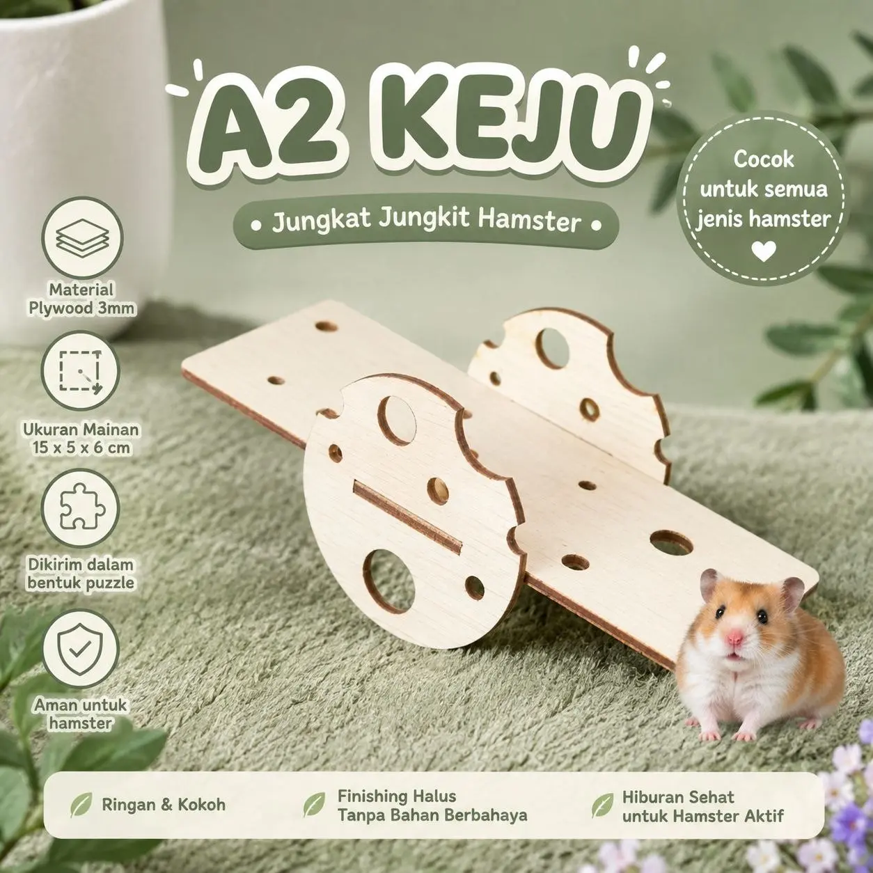 A2 keju mainan hamster, mainan jungkat jungkit hamster motif keju, mainan hamster murah lucu