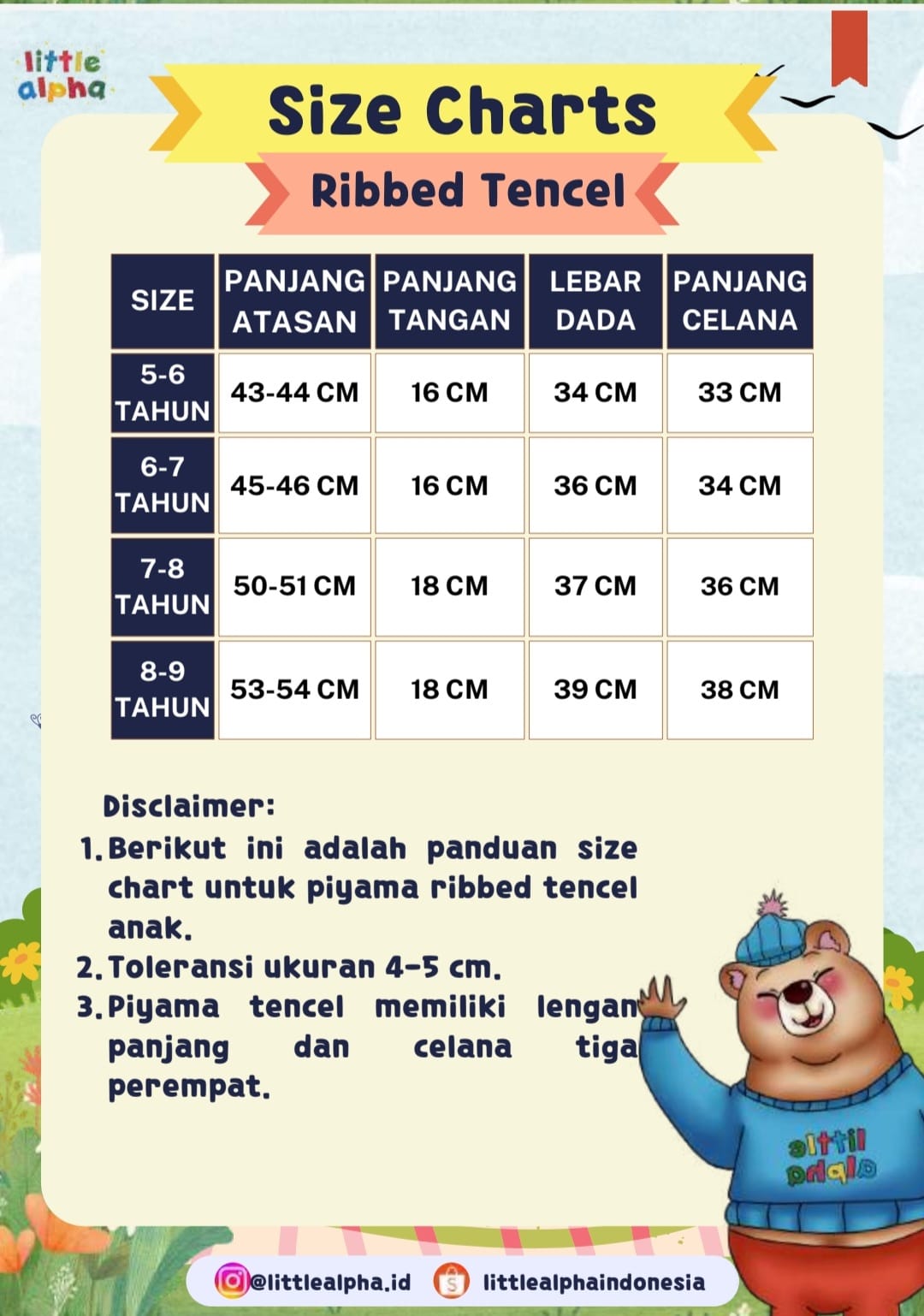 Little Alpha piyama anak laki-laki dan perempuan RIB PAJAMA TENCEL lembut adem Little Alpha piyama anak laki-laki dan perempuan RIB PAJAMA TENCEL lembut adem