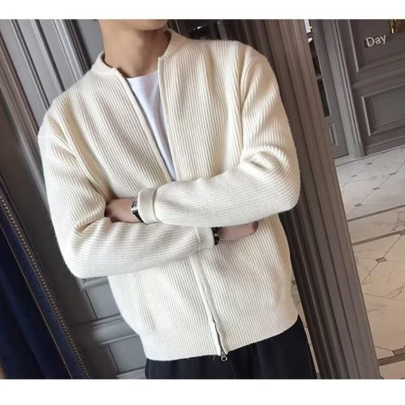 FMAT Áo len cardigan nam phong cách Nhật Bản cổ đứng khóa kép thiết kế đơn giản thời trang