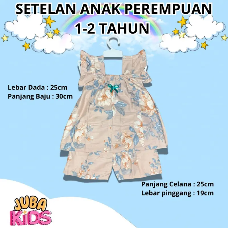 4 Set Setelan Anak Perempuan Bahan Rayon | One Set Anak 1-2 TH Bahan Rayon | Setelan Pendek Anak | Baju Anak Perempuan Kids 1