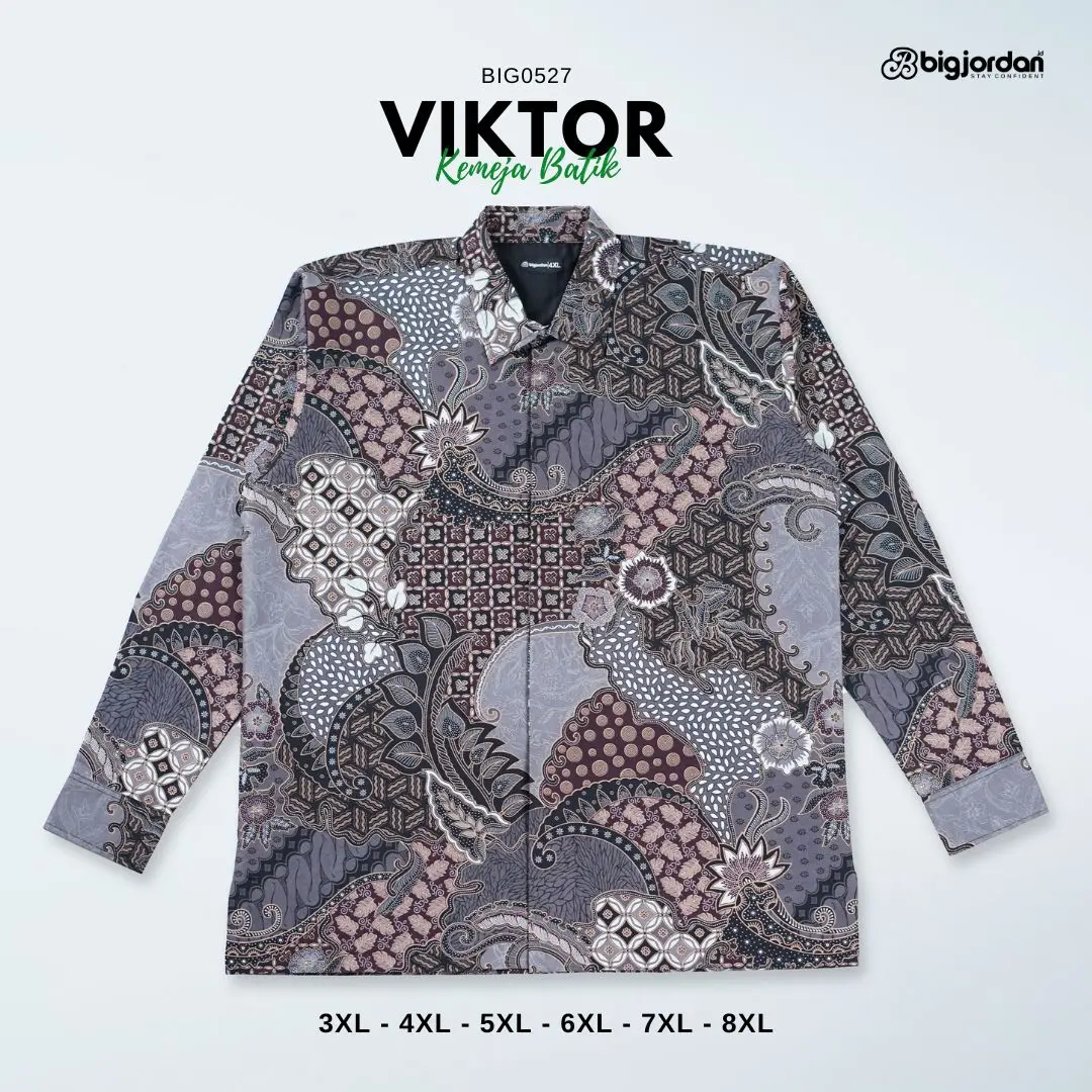 VIKTOR kemeja batik lengan Panjang jumbo size furing ukuran 3XL 4XL 5XL 6XL 7XL 8XL pria Bigjordan oversize