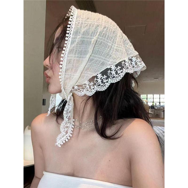 Product Introduction of Khăn Quàng cổ Quàng Cổ Ren, Phong Cách Ins Hàn Quốc, Dành Cho Nữ, Thiết Kế Cổ Điển Dây Đeo Tam Giác, Túi Tóc, Mũ Khăn Trùm Đầu, Thích Hợp Cho Du Lịch Và Chụp Ảnh, Băng Đô, Phụ Kiện Khăn Xếp 4