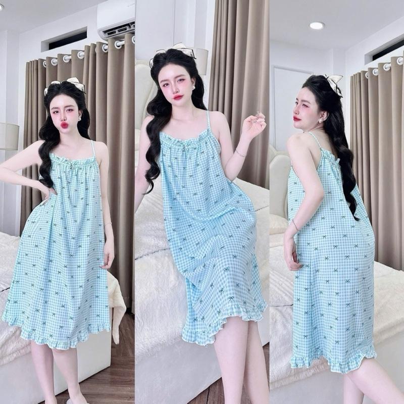 40-65Kg Váy Ngủ Lụa 100D Mềm Hai Dây - Hoa Nhí Dễ Thương- Mát Mẻ Thoải Mái Mùa Hè- 40-75kg