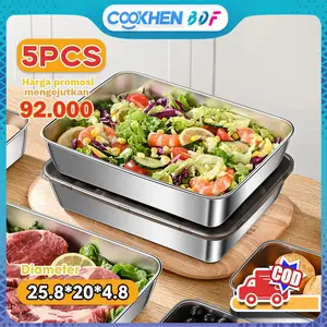 【COD】 5 Pcs 304 Stainless Steel Anti Bocor Crisper 25.8x20x4.8cm Multifungsi untuk Sayuran dan Lauk Cocok untuk Oven Microwave