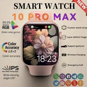 Official Smartwatch 10Pro Max 100% Baru Original dengan Layar 2.3" HD AMOLED Waterproof Bluetooth Call Pengisian Nirkabel & Monitor Detak Jantung