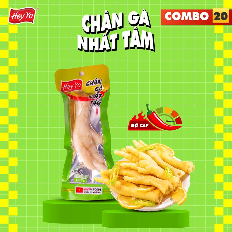 Combo 20 Chân Gà cay Nhất Tâm 40g, chân gà ngâm ớt xanh Hey Yo Foods Ăn Vặt hàng Việt Nam thơm ngon chất lượng