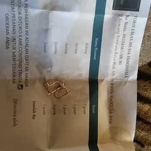 JUAL RUGI ANTING emas wanita dewasa anting Desy permata satu anti karat dan tidak luntur dapat surat dari toko