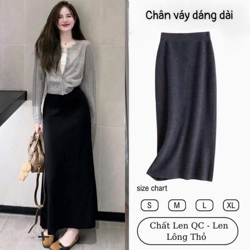   DEAL HOT - 2 Phiên Bản Chiều Dài  Chân Váy Dáng Dàu Xẻ Sau Cạp Cao Chất Thun Len Lông Thỏ Siêu Hot 