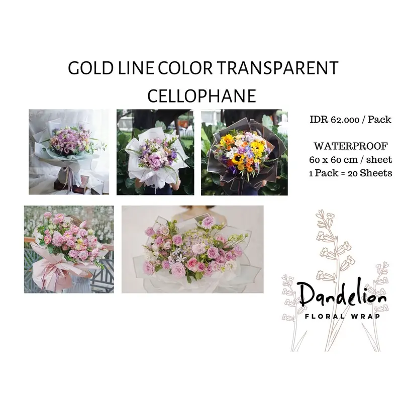 FLOWER WRAPPING GOLD LINE COLOR (ECER) TRANSPARENT CELLOPHANE KERTAS BUKET BUNGA HAND BOUQUET 2