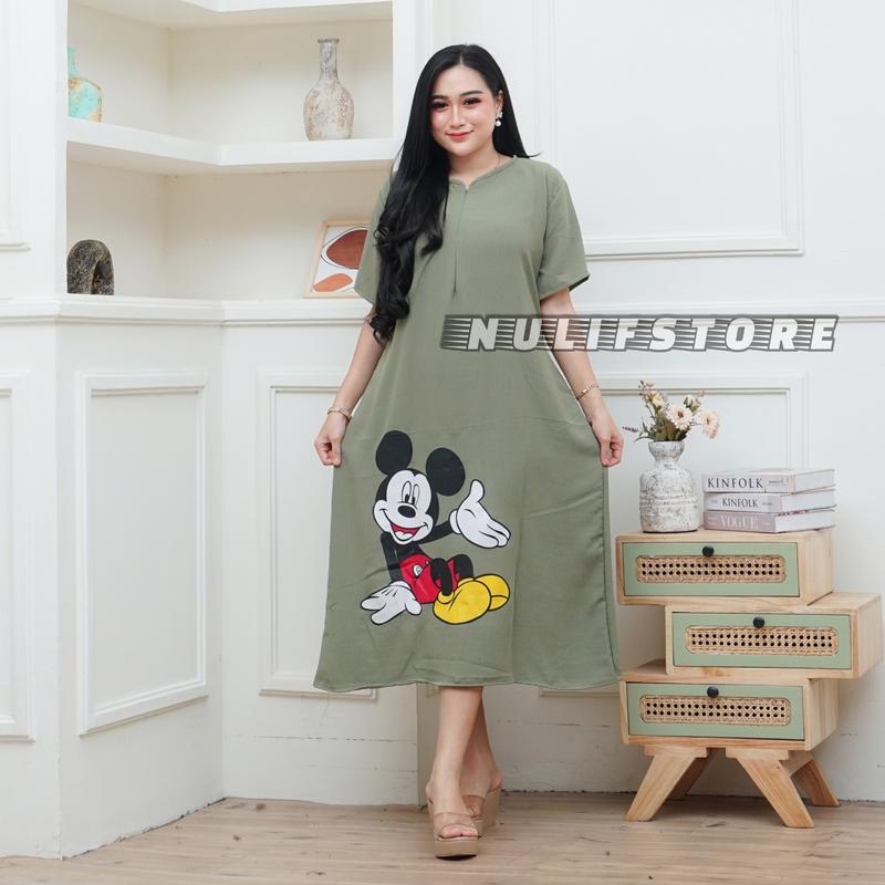 Daster Karakter Longdress Sablon Crinkle Airflow Busui Nyaman Panjang Kantong 5