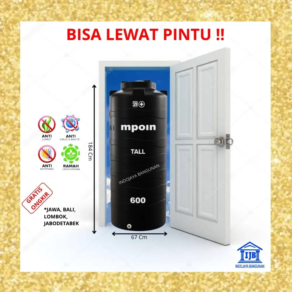 Toren Tangki Air Tandon Mpoin 550 600 Liter Anti Bakter Dan Virus Hitam Tall Slim Tinggi Kurus Bisa Lewat Pintu
