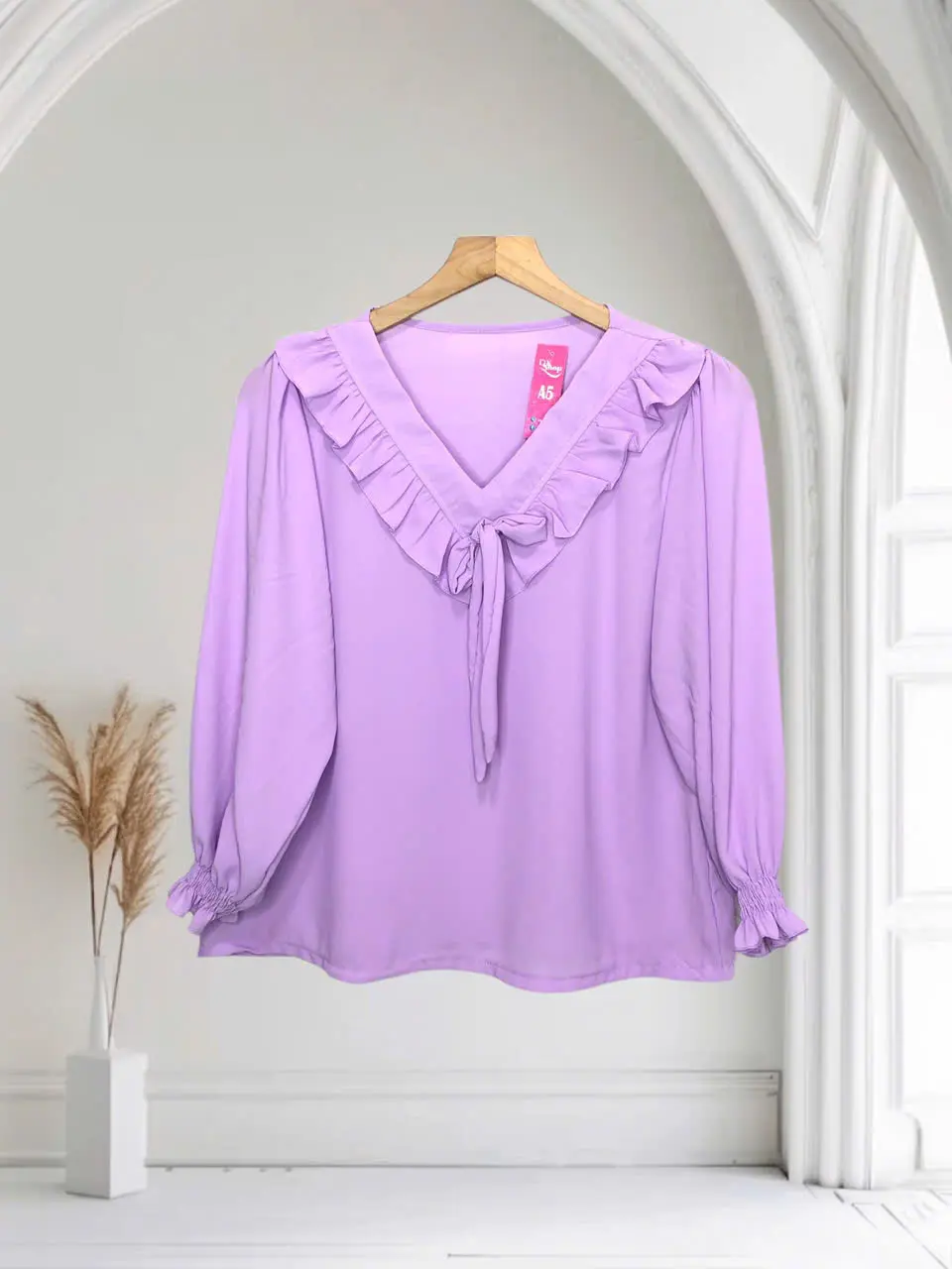 Áo lụa tơ tằm tay dài có bèo mã a5 freesize 47-68kg cánh somi lệch sơ
