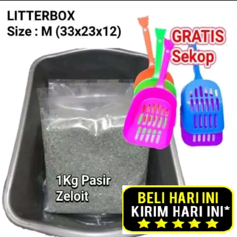 Tempat Pup Kucing 1set bak+serokan+pasir zeolit Kotak Kotoran Kucing Litter Box Kucing  3in1 toilet kucing