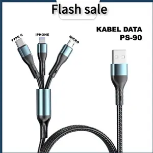 Kabel Data PS-90 Multi-fungsi Pengisian Cepat Kompatibel dengan Type-C iPhone Micro USB untuk Ponsel Tablet dan Perangkat USB Lainnya Ponsel Panjang cord charger pelindung
