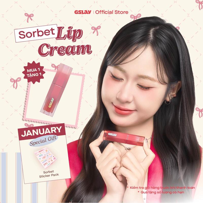 Son kem GSLAY Sorbet Lip Cream mịn lì thuần chay che phủ rãnh môi giữ màu lâu trôi 4gr