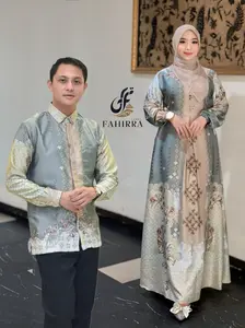Couple Dress MEDIINA Bahan Silk Premium Set Kemeja Pasangan Motif Bunga Elegan Mewah Wanita Panjang Muslim Gamis Pesta Kondangan Keluarga Baju