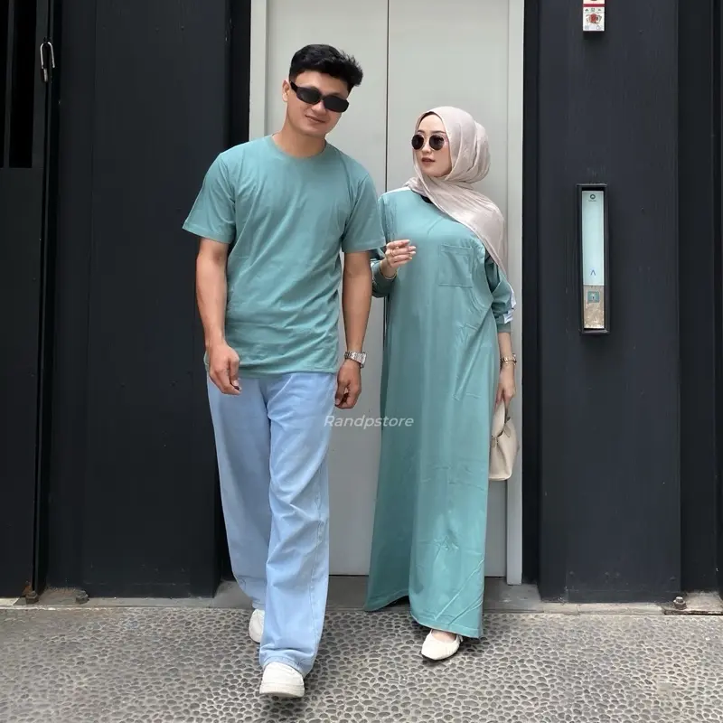 Baju Pasangan Inara Busui Nonbusui - Couple Gamis Bahan Kaos Combed 24s Bigsize  Kombinasi Sarimbit Muslim 4
