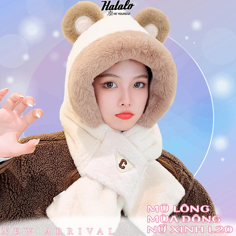  Mũ lông nữ trùm đầu tai gấu mùa đông Nón len beanie nhiều màu sắc thời trang dễ thương 