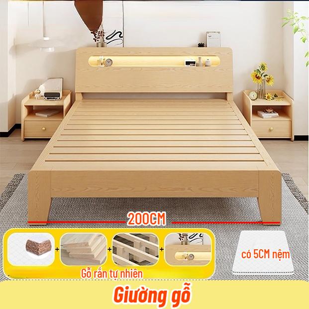 【Giao hàng ngay Giường gỗ ngủ  2m*1M8 Gỗ rắn tự nhiên dễ dàng lắp ráp pallet giường decor phòng