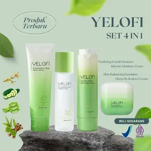 YELOFI Niacinamide Series Paket Glowing Full Set isi 4 - Sabun Cuci Muka 140g, Toner 150g, Emulsion 50g, Cream 50g, Mencerahkan, Memutihkan, Hidrasi, Perawatan Wajah [BPOM & HALAL]