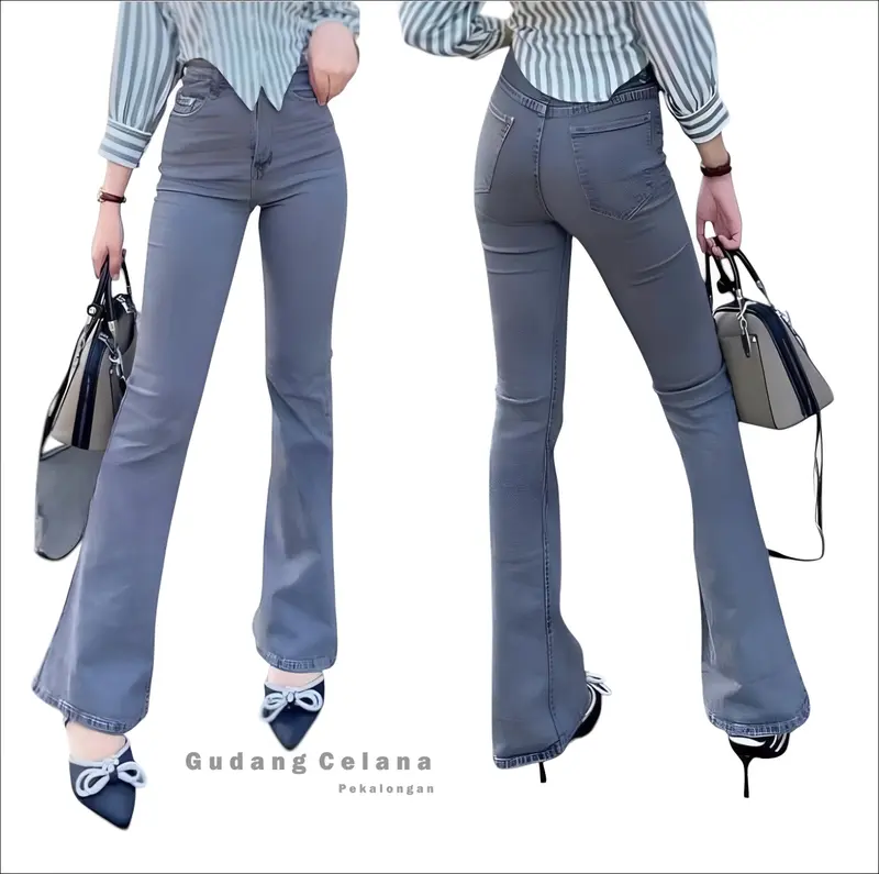 Highwaist Jeans Abu Cutbray Tebal Melar Loose Wanita Celana Panjang Wanita 0