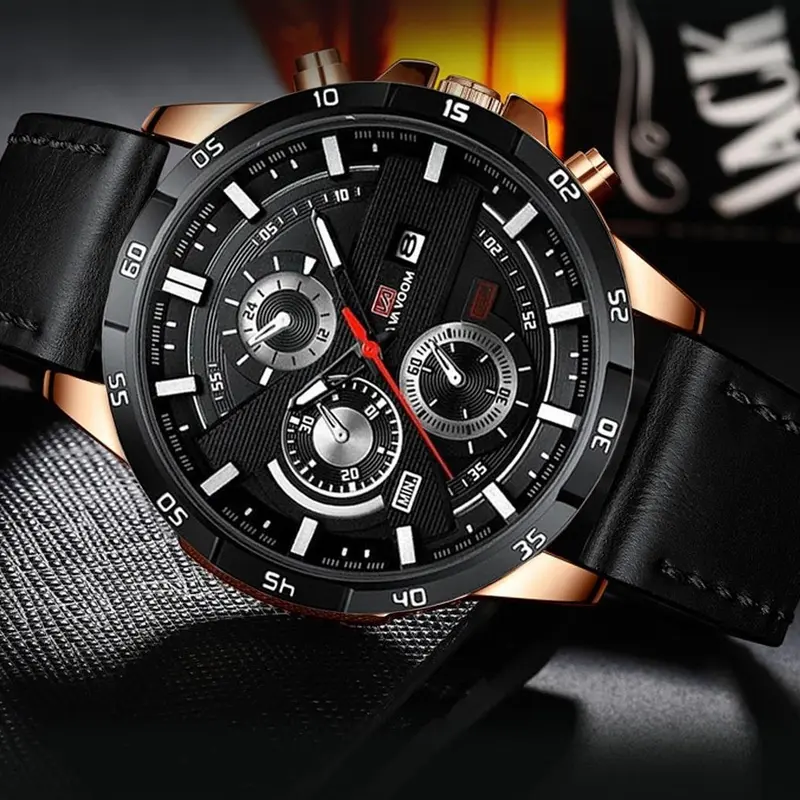 Jam Tangan Pria Asli Tahan Air Premium Original Vavavoom Tali Kulit Import New model Terbaru Fashion Kasual Sporty Stainless Steel Anti Karat Quartz Analog Kalender Aktif Luminious Bercahaya Kaca Tebal Aksesoris Arloji Men Watches Cowok Formal Bisnis -JV1 1