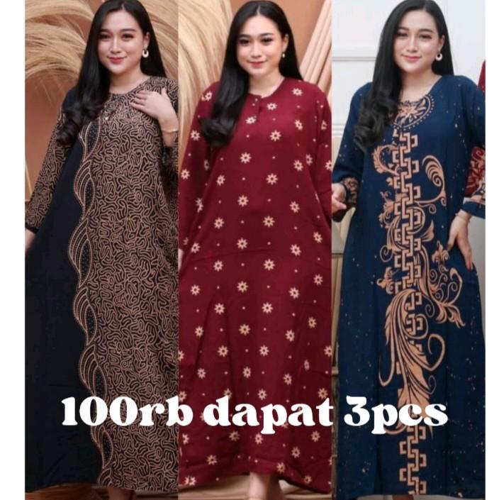 PROMO 100rb dapat 3pcs daster lengan panjang berbagai motif bahan rayon kancing depan busui friendly 0