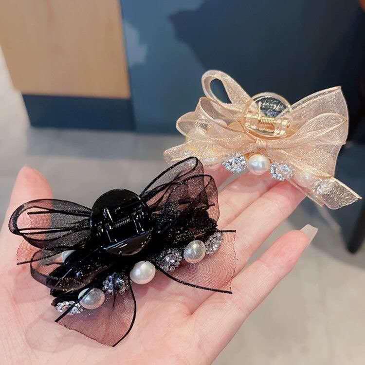 Kẹp Tóc, Thiết Kế Nơ Ren Hàn Quốc Với Kim Cương, Kẹp Tóc Móng Vuốt Nhỏ 7Cm, Dành Cho Người Lớn, Phụ Kiện Tóc