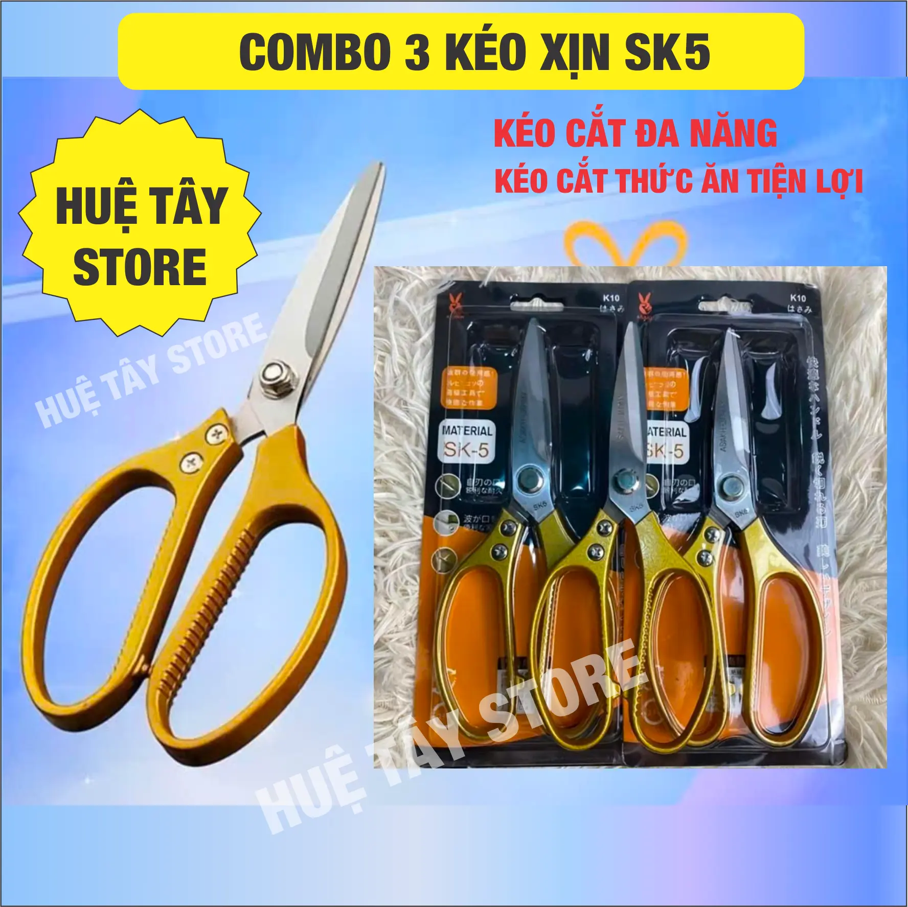 COMBO 3 CÂY KÉO XỊN SK5. Kéo cắt đa năng tiện lợi, kéo cắt thức ăn, kéo làm thủ công, kéo nhà bếp