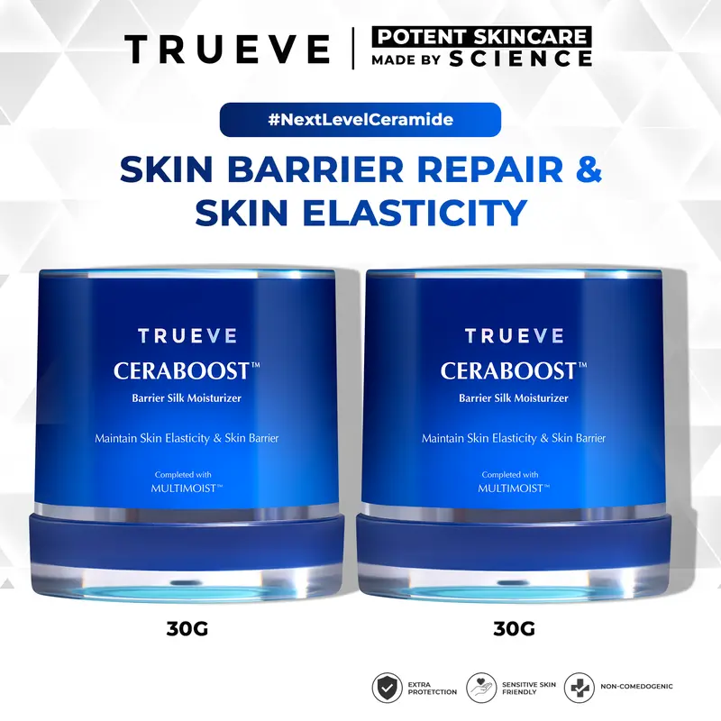TRUEVE Ceraboost Silk Moisturizer Gel 30gr - Moisturizer Gel Pelembab Wajah Pagi Malam, Memperbaiki Skin Barrier Rusak Iritasi, Cocok untuk Semua Jenis Kulit (Blue Tansy + Ceramide) 1