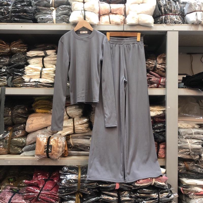 Đồ Bộ Ủ Kem Quần Ống Rộng Vải Mềm Mịn Tay dài Áo ( chiều dài quần 100cm ) dáng áo dài ôm ( co giãn theo tuỳ màu )