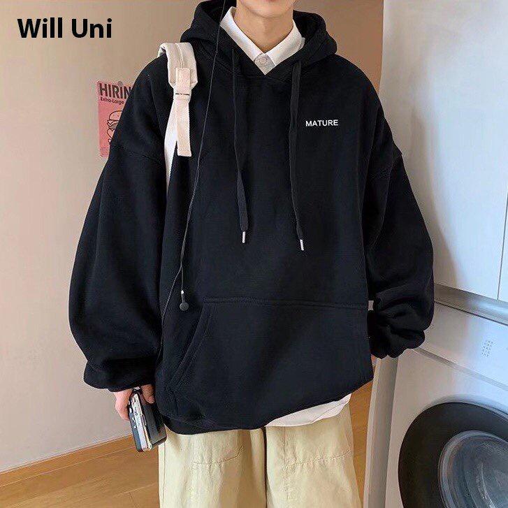  Áo Hoodie Nỉ In Chữ  Form Rộng Unisex Nam Nữ Màu Xám Đen Chất Liệu Nỉ Bông Mềm Mại Ấm Áp Tay Dài Bo Chun Phong Cách Hàn Quốc Nam Nữ 