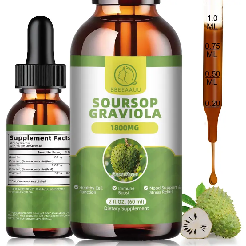Product Introduction of Soursop Graviola Herbal Drops Multivitamin, 60ml, 2 Fl Oz, Organic Soursop Leaf Extract Soursop Oil, Soursop Bitters Liquid,  Vitamin, Dietary Fiber 1