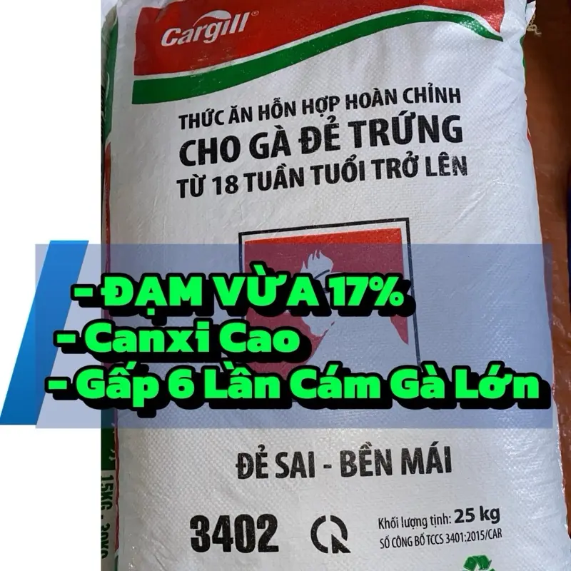[5kg]CÁM CARGILL-CANXI CAO, GÀ NỒI CHẮC KHUNG XƯƠNG,GÀ MÁI CHĂC TRỨNG BỀN MÁI. Dùng cho gà trống nồi, gà mái đẻ, chiết lẻ 5kg