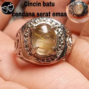 Cincin batu cendana serat emas 8/9/10mm kecubung rambut emas rutile