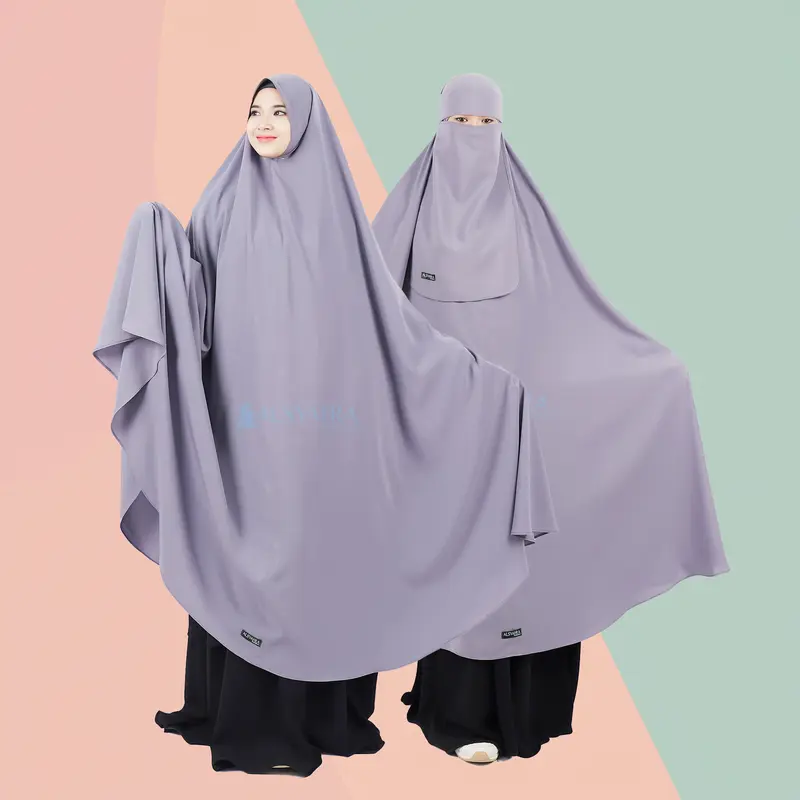 Alsyahra Exclusive Set Long Khimar Syari Haramain Non Pad Niqab Platinum Wolfis Jumbo Panjang Muslim Jilbab 1