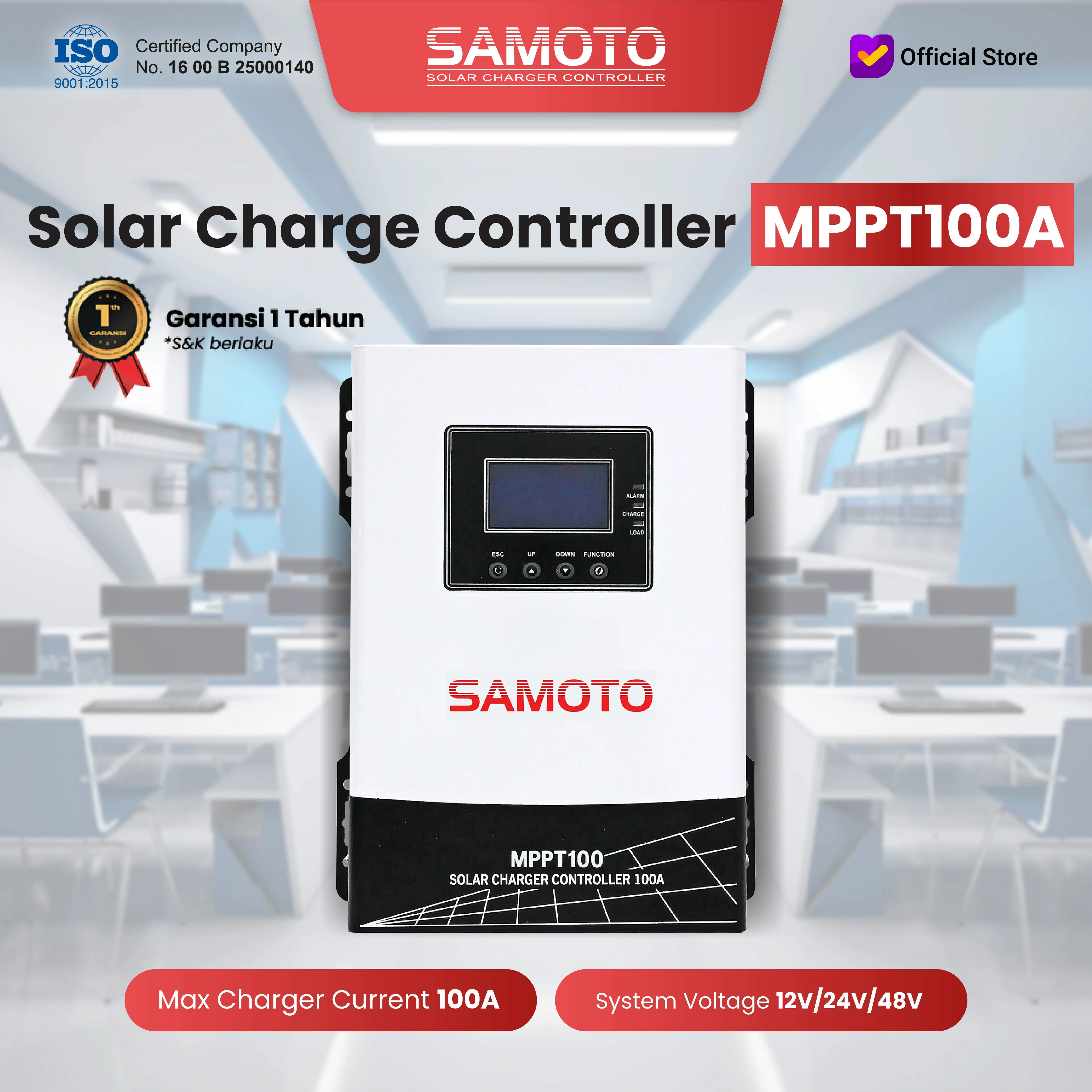 Samoto Solar Charge Controller MPPT100A 100 - 100A SCC PV Solar Panel Tenaga Surya PLTS LCD Display MPPT100A DC 12V/24V/48V