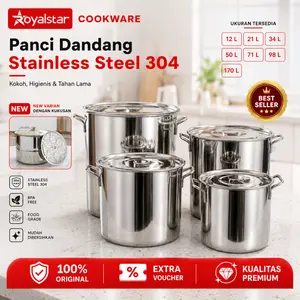 [7.7 SALE] Royalstar Panci Dandang Kapasitas JUMBO 12L - 170L Stainless Steel SUS 304 Anti Karat Lengkap Dengan Gagang, Kukusan dan Tutup Bahan Tebal Kitchenware