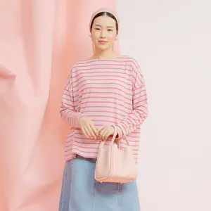 HijabChic Ulyani Astoria Pink Stripe Tops - Atasan Muslim Stripe Wanita Nyaman Lembut Best Seller Terbaru
