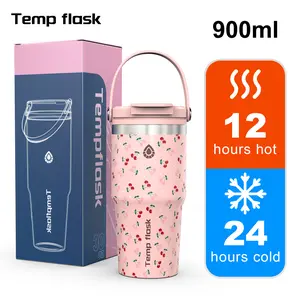 【Ready Stock】 Tempflask Tumbler 900ml - Tahan Panas/Dingin 24 Jam, Anti Tumpah, Desain 2in1 & Vacuum Multifungsi Cangkir Baja Plastik