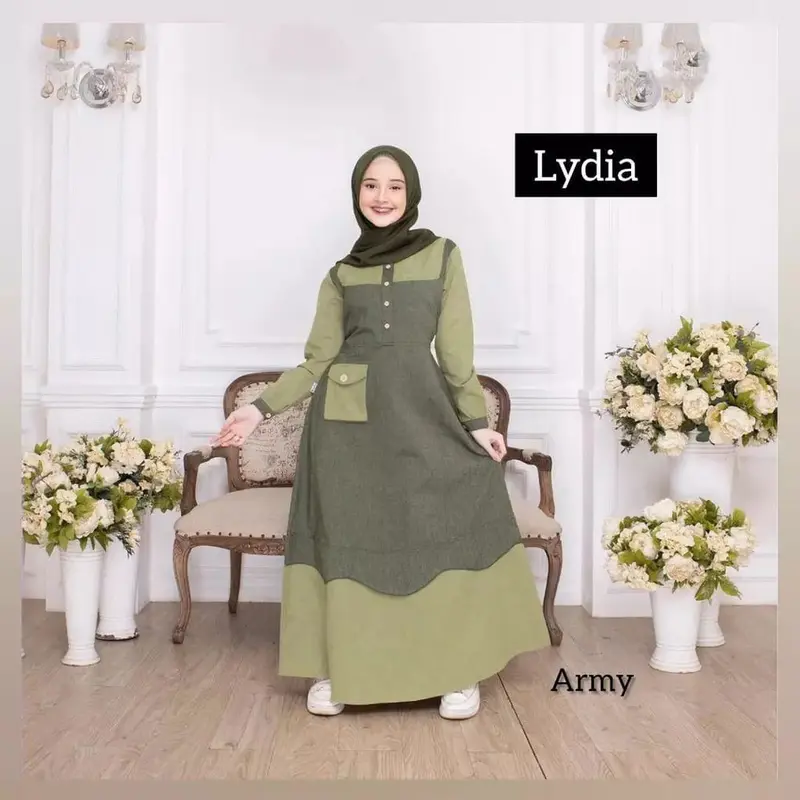Baju Muslim Anak Tanggung Lidya Model Lynda dengan 5 Warna Serian - Crinkle Airflow - Cantik Gamis Panjang Dress Wanita Remaja Lebaran 3