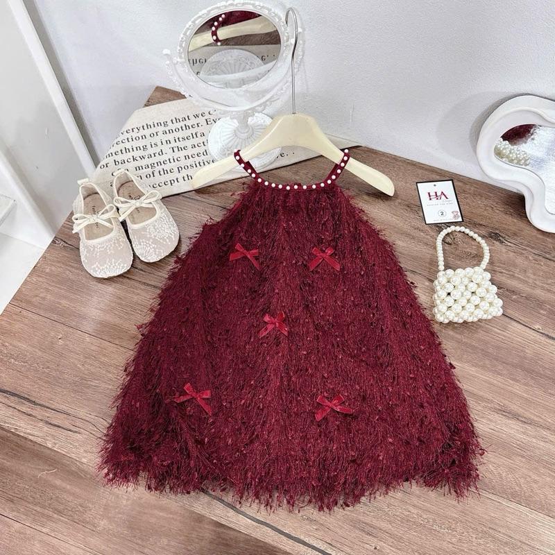  Ong Kis Váy cổ yếm đính ngọc bling đính nơ cho bé gái 10-30kg 