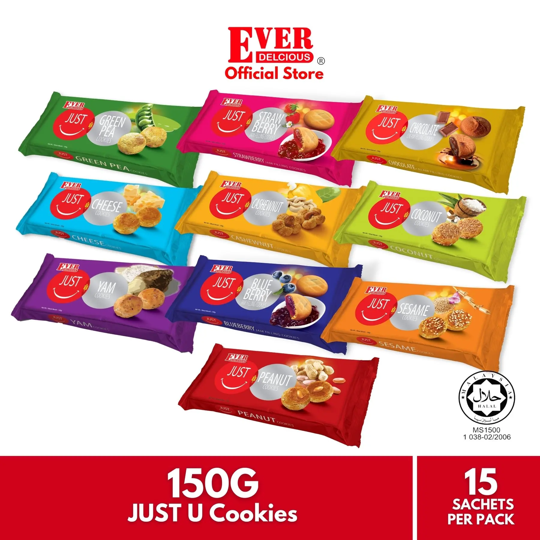 Ever Delicious-Just U Series Cookies (150G/Pack) [HALAL CERTIFIED] Food Snacks filling jams Mocha